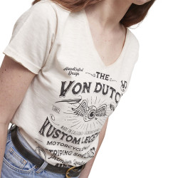 T-shirt femme col en V effet usé en coton Hand