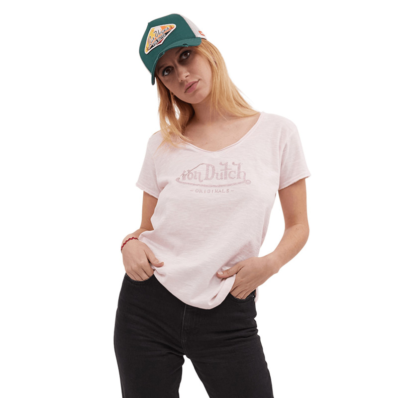 T-shirt femme Col en V effet usé avec strass en coton Oasis