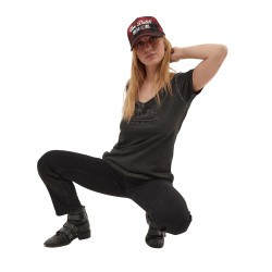 T-shirt femme Col en V effet usé avec strass en coton Oasis