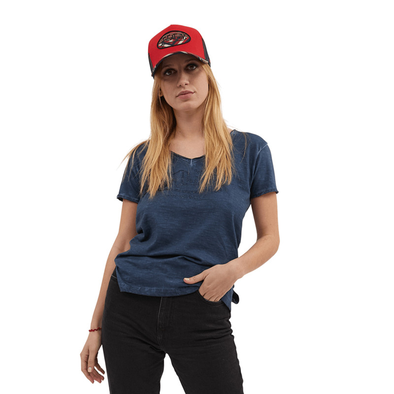 T-shirt femme Col en V effet usé avec strass en coton Oasis