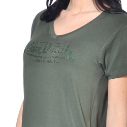 Tshirt en col V Logo Strass femme Roon