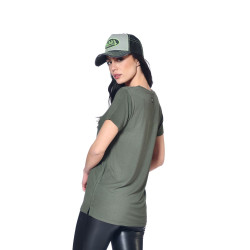 Tshirt en col V Logo Strass femme Roon