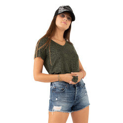 Tshirt en col V Logo Strass femme Roon