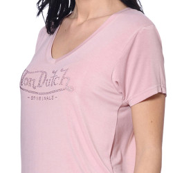 Tshirt en col V Logo Strass femme Roon