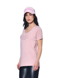 Tshirt en col V Logo Strass femme Roon