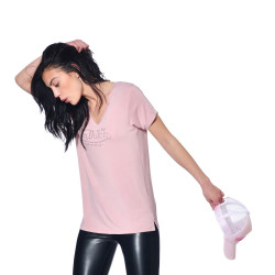 Tshirt en col V Logo Strass femme Roon