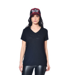 Tshirt en col V Logo Strass femme Roon
