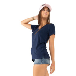 Tshirt en col V Logo Strass femme Roon