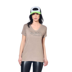 Tshirt en col V Logo Strass femme Roon