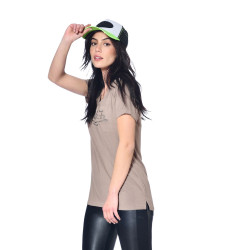 Tshirt en col V Logo Strass femme Roon