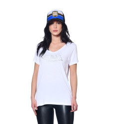 Tshirt en col V Logo Strass femme Roon
