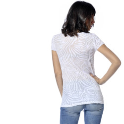 T-shirt Col V Femme Tigresse Imprimé Blanc