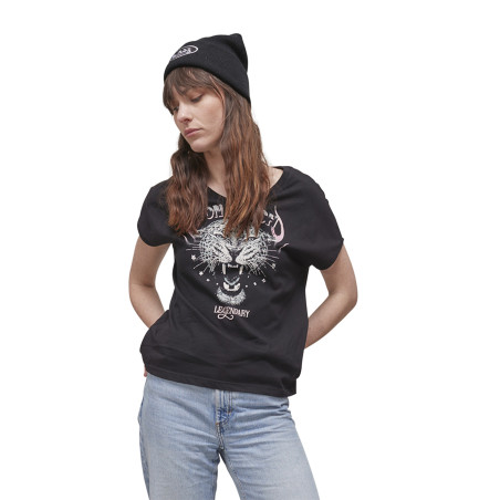 T-shirt long femme col en V fluide en coton Tiger