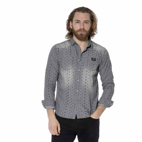 Chemise manches longues denim léger imprimé tête de mort Taylor