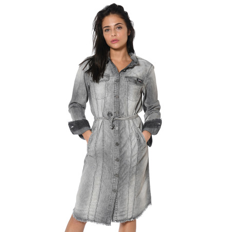 Robe Denim léger effet usé et franges Brook