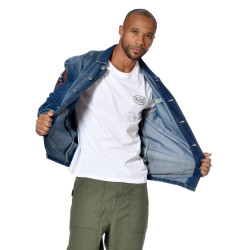 Veste homme en denim et broderies dos Baker