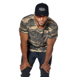 T-shirt homme col V slim fit Camouflage Ron