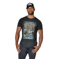 T-shirt homme col rond coupe droite effet usé print devant Fest