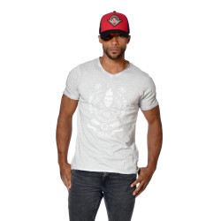 T-shirt homme col V coupe droite effet usé print devant Game