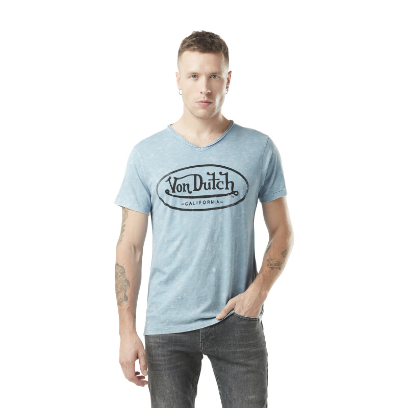 T-shirt homme col v avec traitement en coton Ron