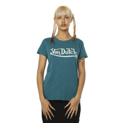 T-shirt femme col rond en slub coton avec print devant Slub