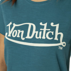 T-shirt femme col rond en slub coton avec print devant Slub