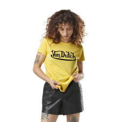 T-shirt femme col rond en slub coton avec print devant Slub