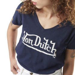 T-shirt femme col rond en slub coton avec print devant Slub