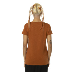 T-shirt femme col rond en slub coton avec print devant Slub