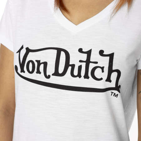 T-shirt femme col rond en slub coton avec print devant Slub