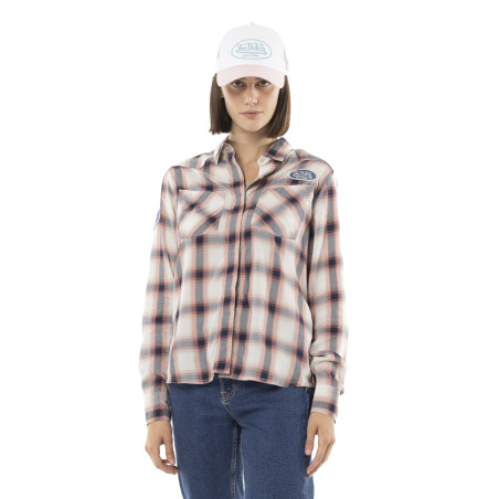 Chemise femme à carreaux tissés avec patch et broderies Stud