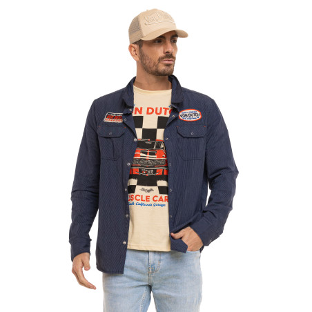 Chemise homme manches longues à rayures patch et broderie dos Musc