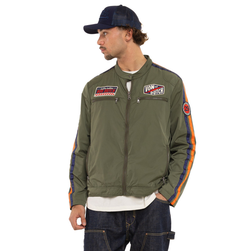 Veste zippée homme de moto en polyester avec patchs Oil