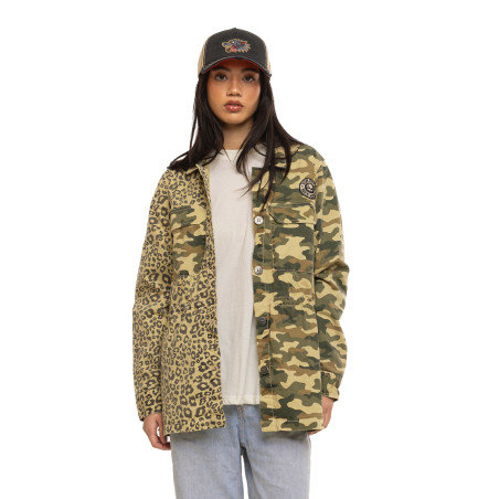 Veste femme cintrée en twill 2 imprimés allover avec patch Bi-Color