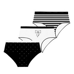 Lot de 3 culottes femme  en coton uni imprimé ceinture fine 2cm Pck25