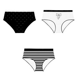 Lot de 3 culottes femme  en coton uni imprimé ceinture fine 2cm Pck25