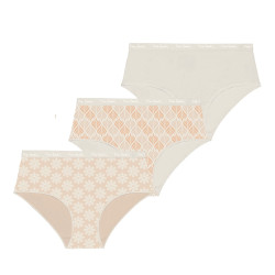 Lot de 3 culottes femme  en coton uni imprimé ceinture fine 2cm Pck49