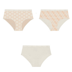 Lot de 3 culottes femme  en coton uni imprimé ceinture fine 2cm Pck49