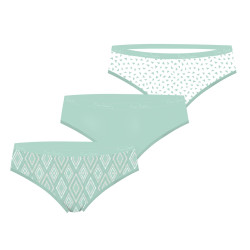 Lot de 3 slips femme  en coton uni et imprimé ceinture fine 2cm Pck12
