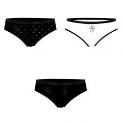 Lot de 3 slips femme  en coton uni et imprimé ceinture fine 2cm Pck6
