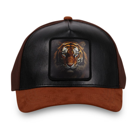 Casquette trucker bi-matière semi curved avec écusson animal Tiger
