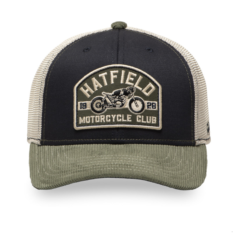 Casquette trucker avec filet bi-matière semi curved avec patch Moto