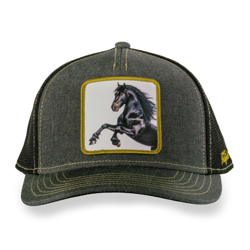 Casquette trucker avec filet avec écusson animal Black Stallion