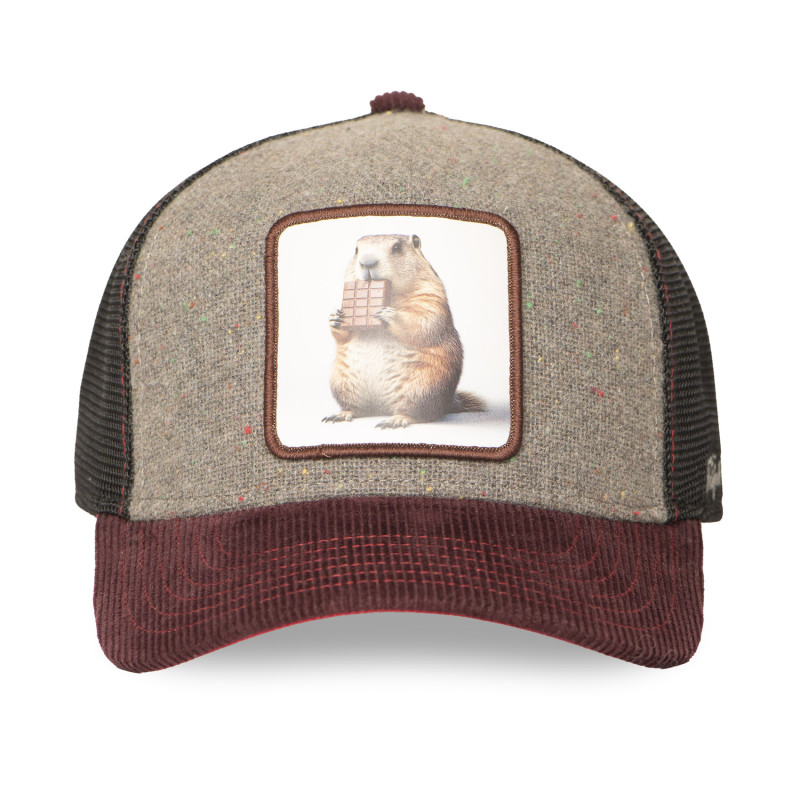 Casquette trucker bi-matière avec filet et écusson animal Grounhog