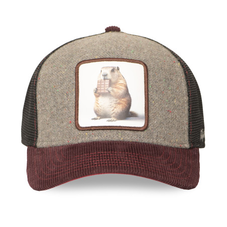 Casquette trucker bi-matière avec filet et écusson animal Grounhog