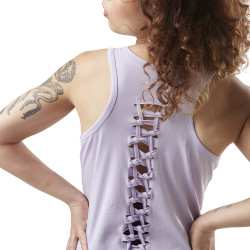 Debardeur femme ajouré dans le dos et print devant en coton Journal