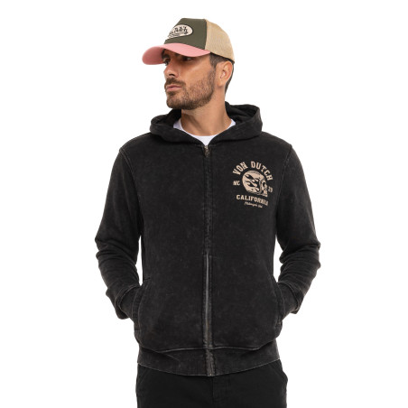 Sweat zippé homme à capuche french terry effet acid wash Viny