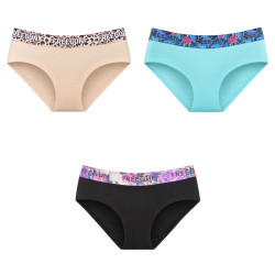 Lot de 3 culottes femme en coton uni et ceinture imprimée