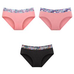 Lot de 3 culottes fille en coton uni et ceinture imprimée