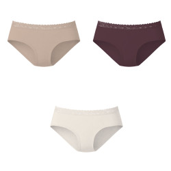 Lot de 3 culottes femme en coton uni et ceinture en dentelle Uni